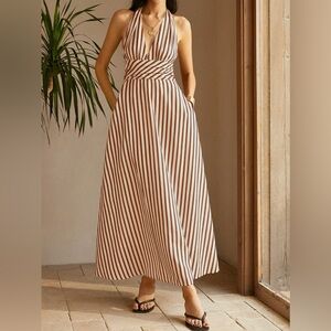 NWT LUXURY RESORT lovers COMMENSE Minimalist STRIPED HALTER MAXI DRESS XS